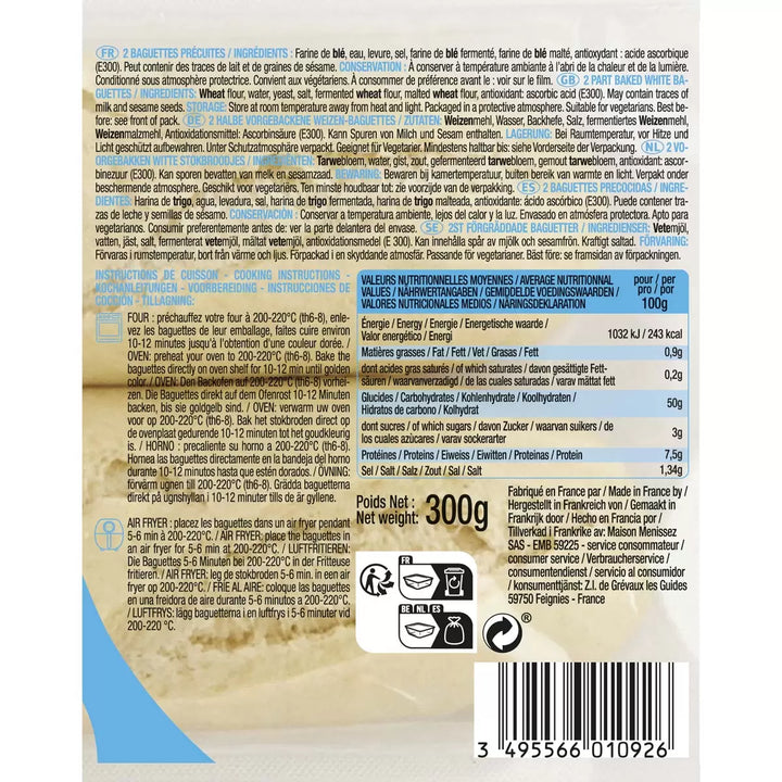 Menissez Demi Baguettes, 4 x 2 Pack (4 x 300g)