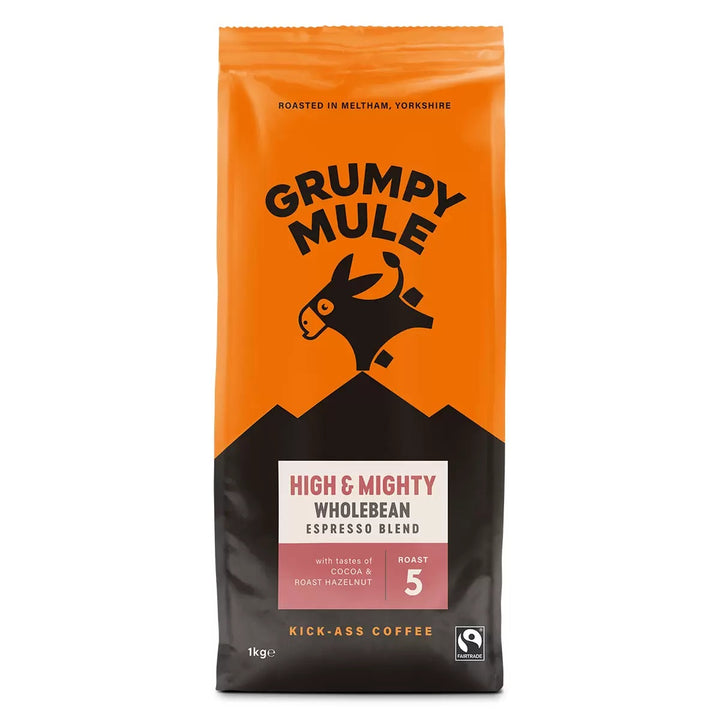 Grumpy Mule High and Mighty Espresso Blend Whole Coffee Beans with notes of Cocoa and Roast Hazelnut 1kg
