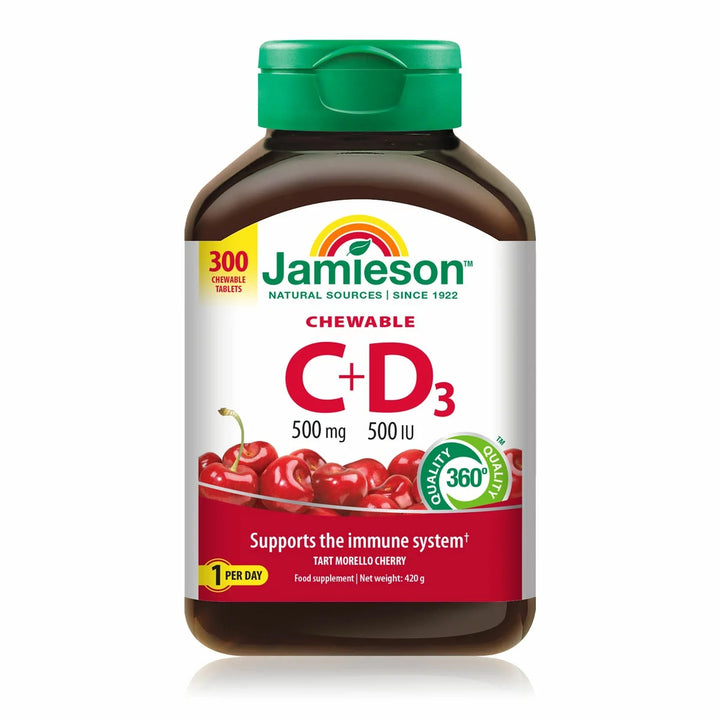 Jamieson Vitamin C+D3 Chewable Tablets Cherry 300 Count