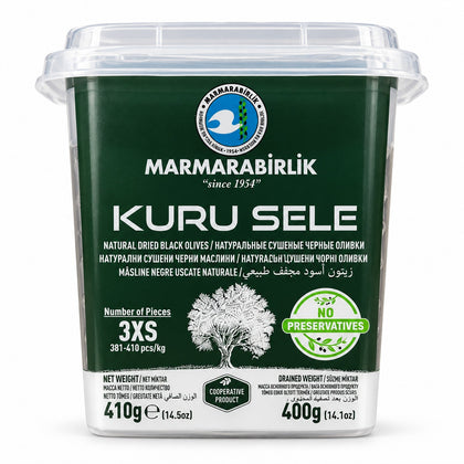 Marmarabirlik Kuru Sele Turkish Black Olives 3XS – 400g Drained