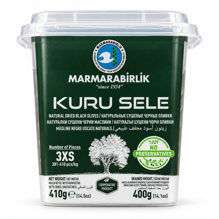 Marmarabirlik Kuru Sele Black Olives 3XS 400g Drained
