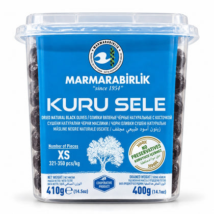Marmarabirlik Kuru Sele Turkish Black Olives XS – 400g Drained