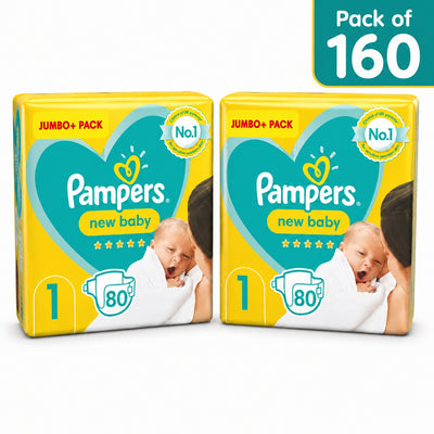 Pampers New Baby Nappies Size 1, 160 Jumbo+ Pack